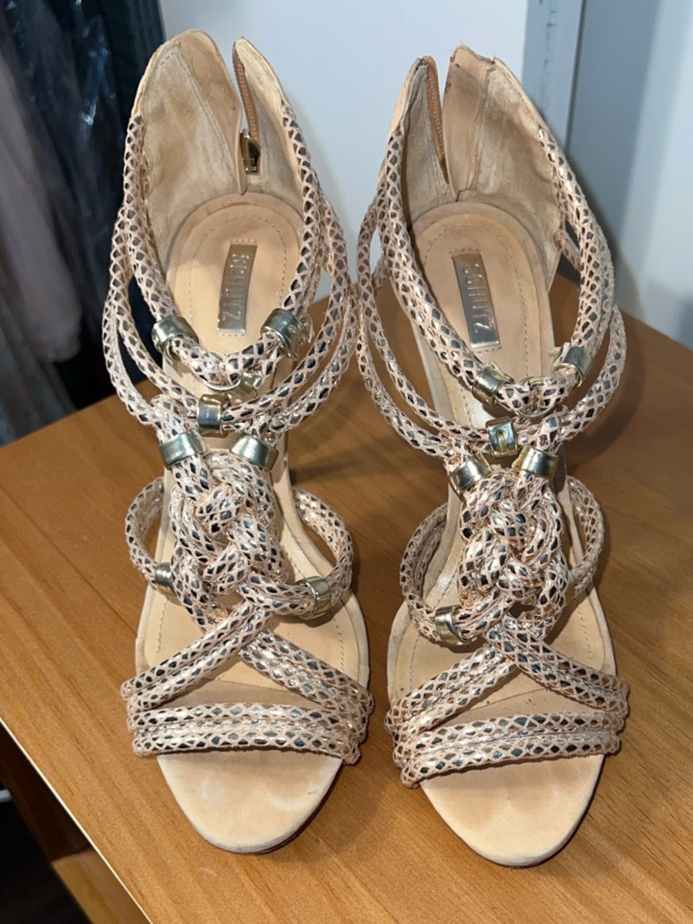 Schutz Beige Braided Strappy High Heel Sandals - Picture 2 of 7